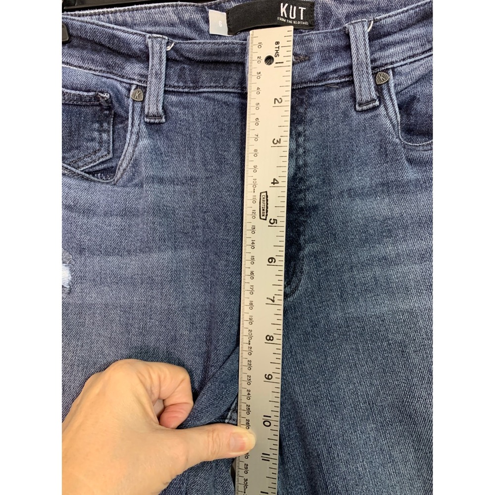 KUT From The Kloth Distressed Kelsey High Rise Ankle Flare Jeans Size 6 Blue - Picture 13 of 15